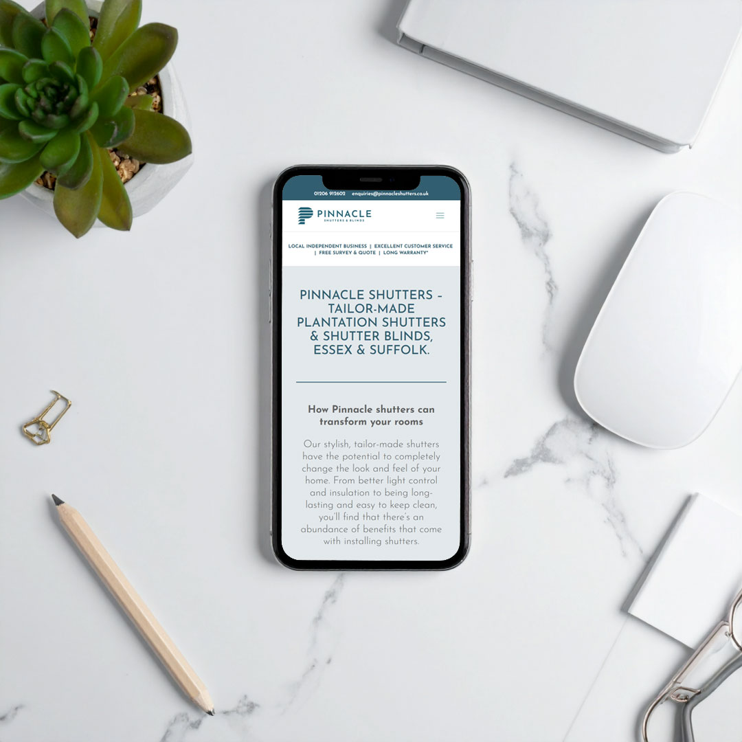 IPHONE-WEBSITE-PS Pinnacle Shutters, East of England Mobile Responsive Website