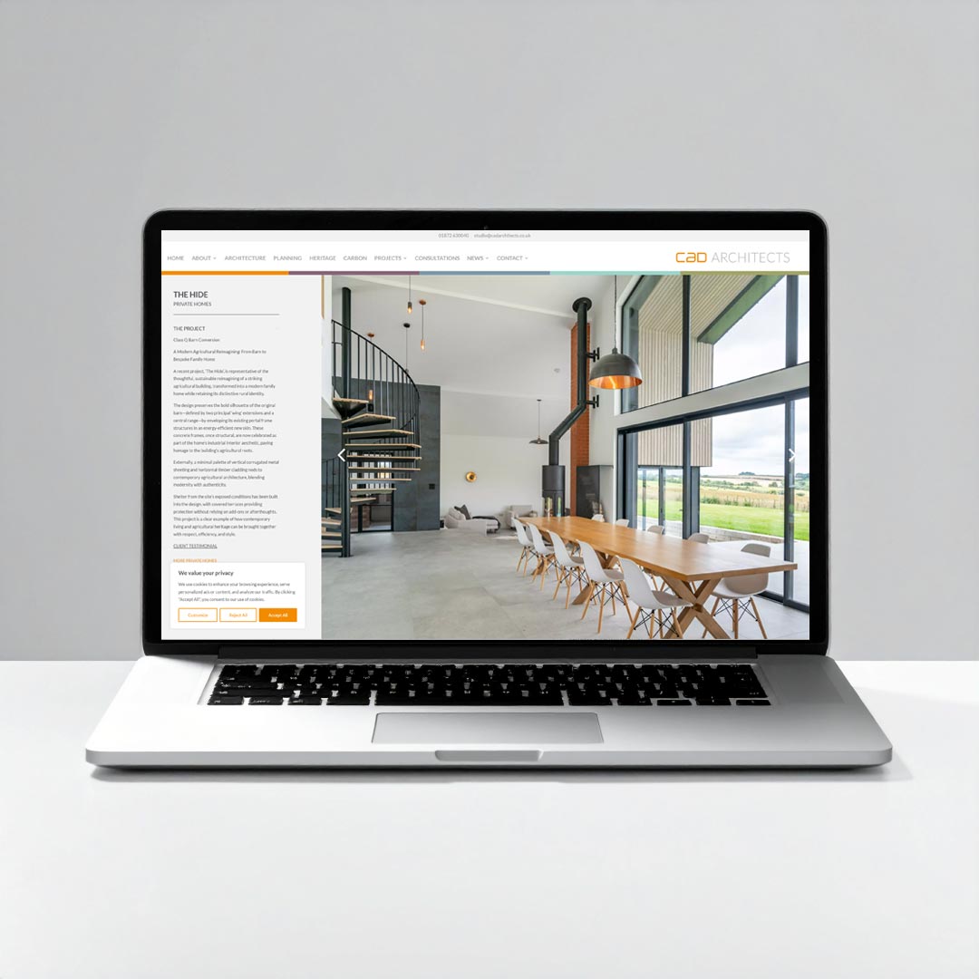 LAPTOP-WEBSITE-CAD CAD Architects Ltd, Truro, Cornwall Website