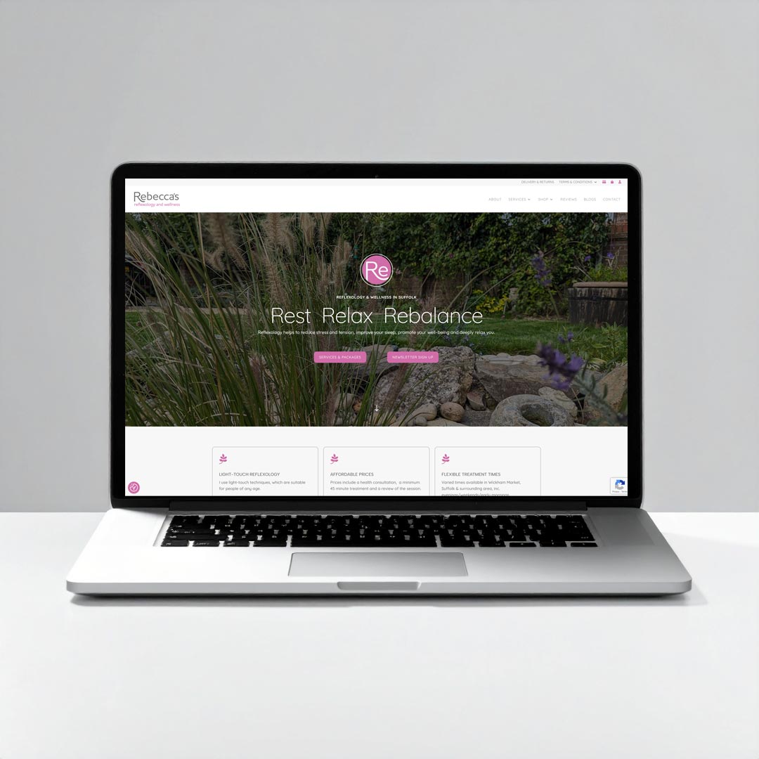 LAPTOP-WEBSITE-RR Rebecca's Reflexology, Woodbridge, Suffolk, Website