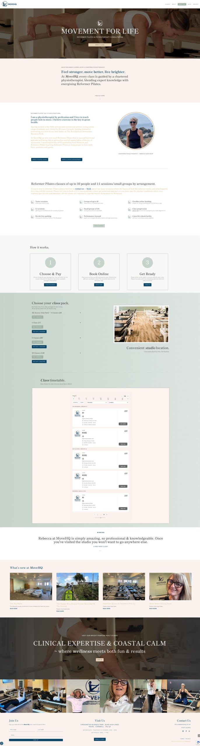 MoveHQ Reformer Pilates, Cornwall Website